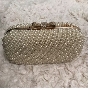 Old White Cream Pearl Mini Bag Clutch Gold Straps
